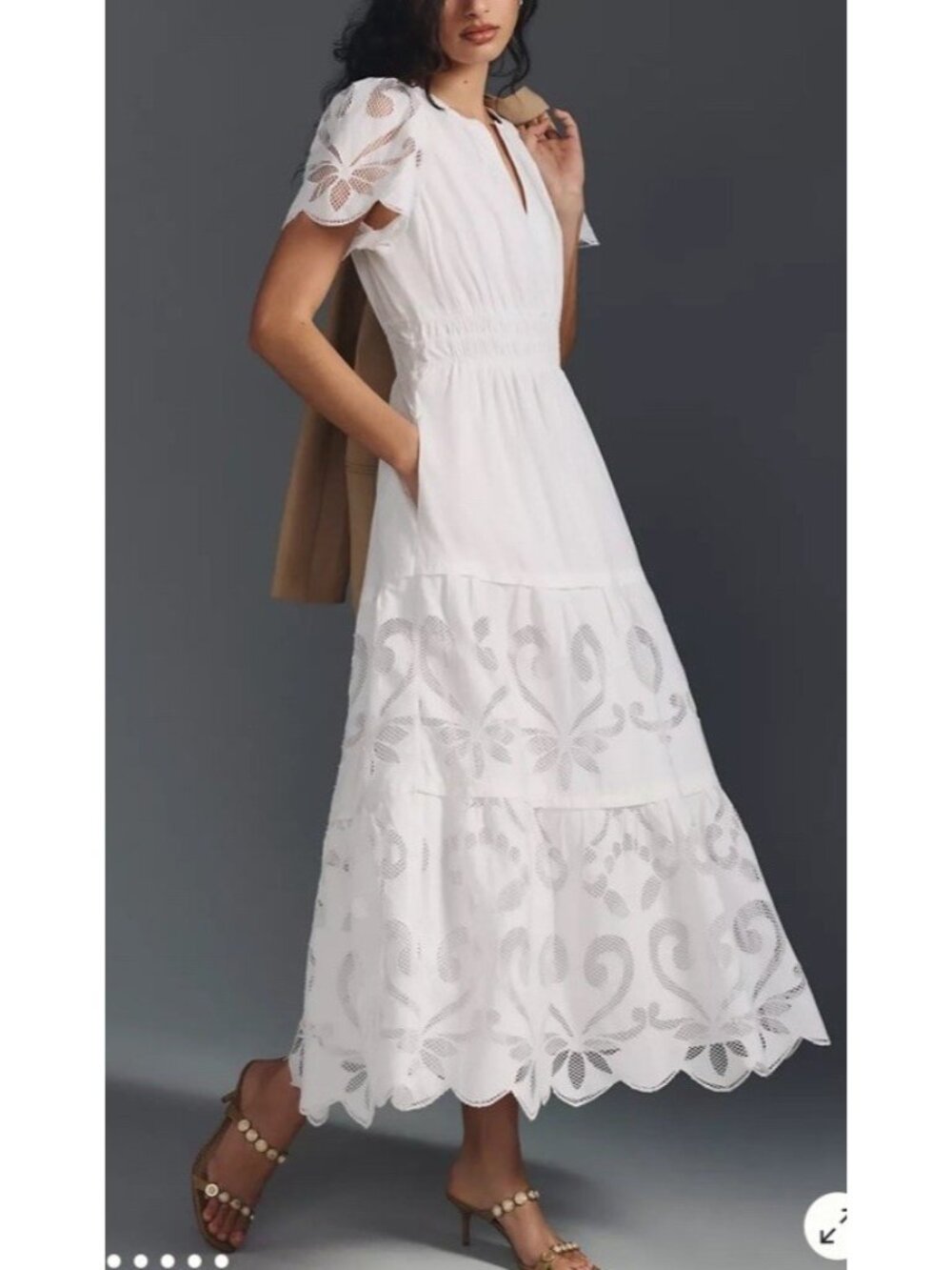 Anthropologie The Somerset Maxi Dress Cutwork Edition Womens S White Embroidered
